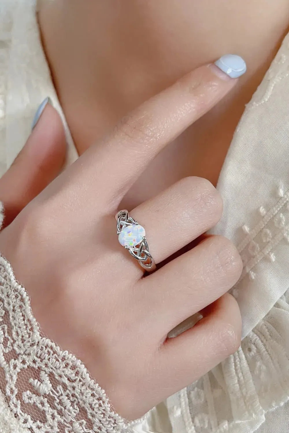 Crisscross 4-Prong Opal Ring White Opal - Tophatter Daily Deals